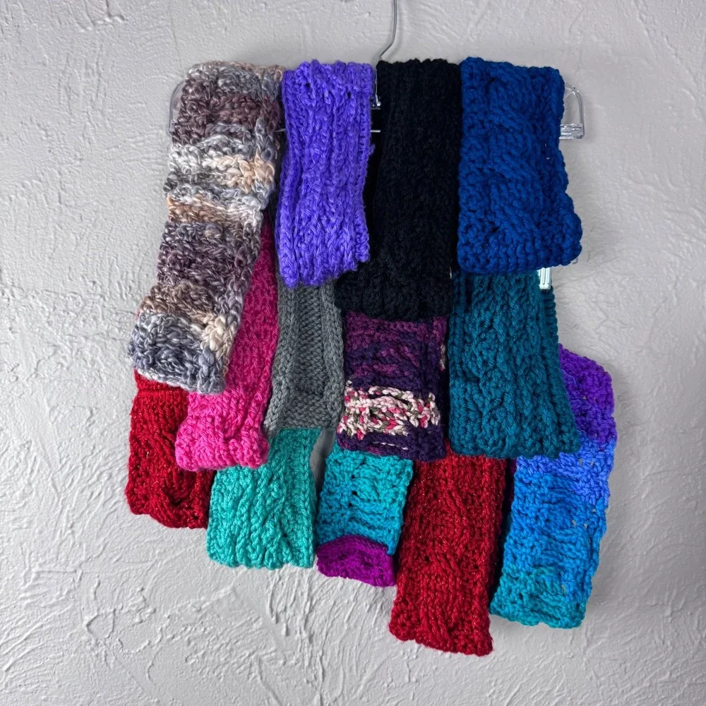 Handmade knit crochet headband bundle of 13 red, black, grey, turquoise, purple